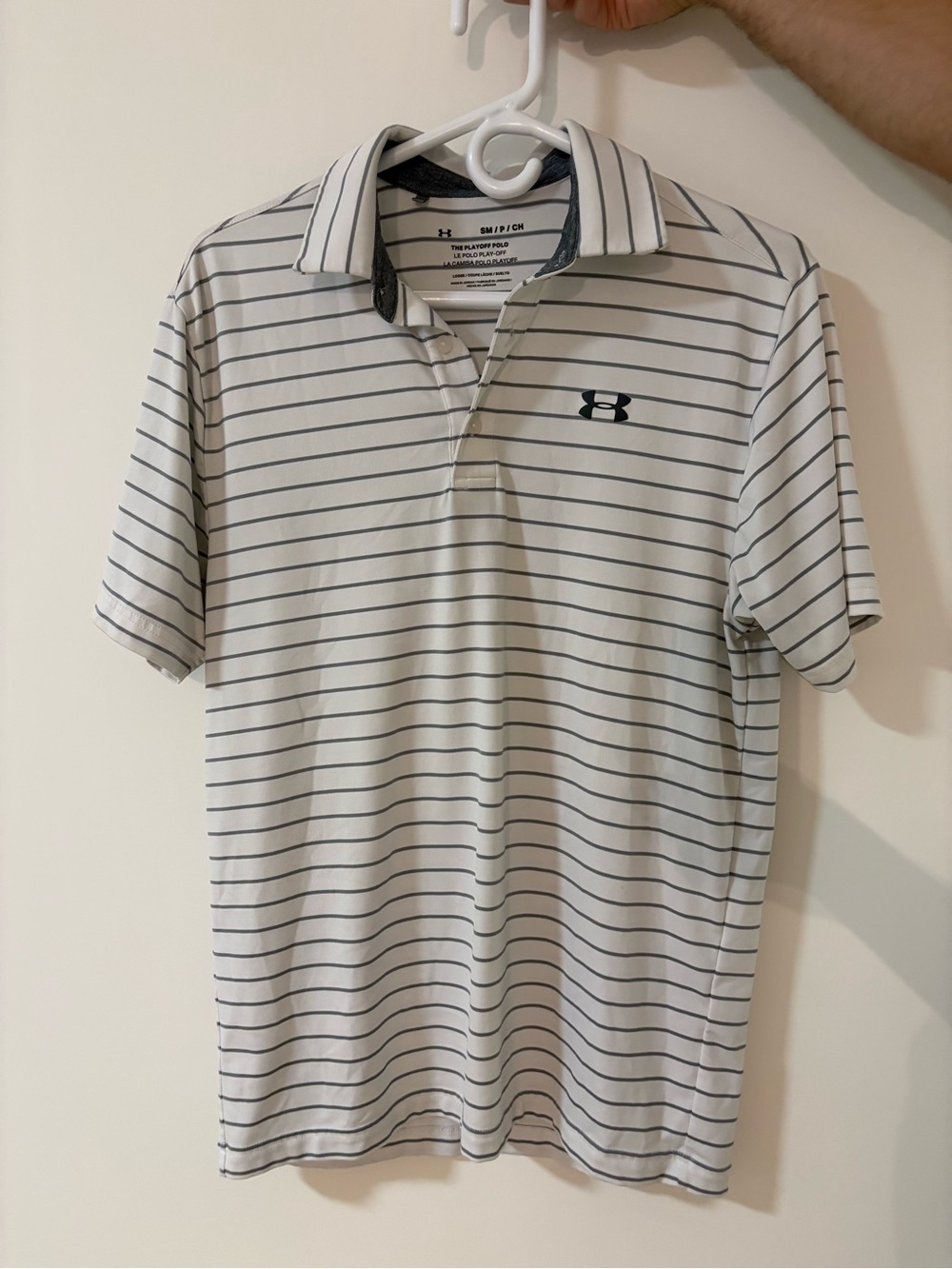 Under Armour Men's White Polo with Thin Black Stripes